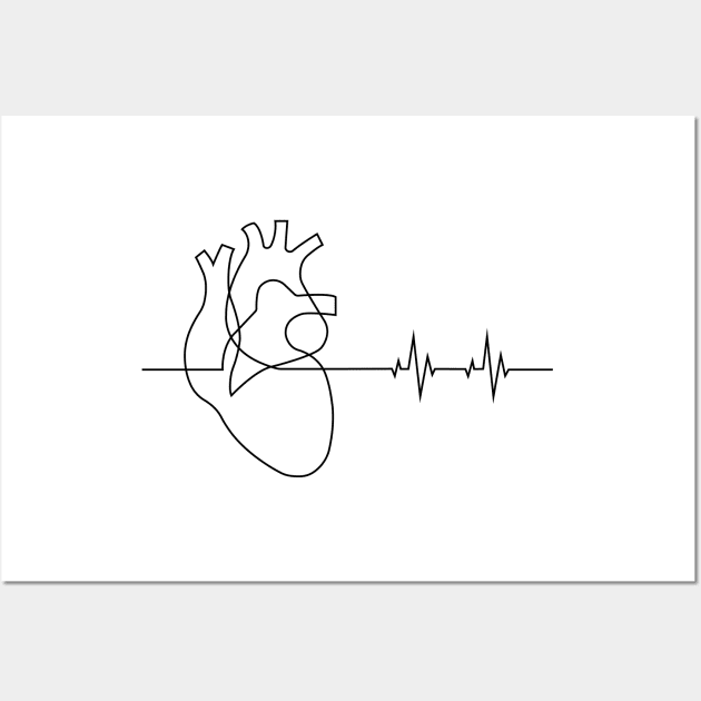 Aesthetic Heart Beating One Line Art Design Wall Art by medabdallahh8